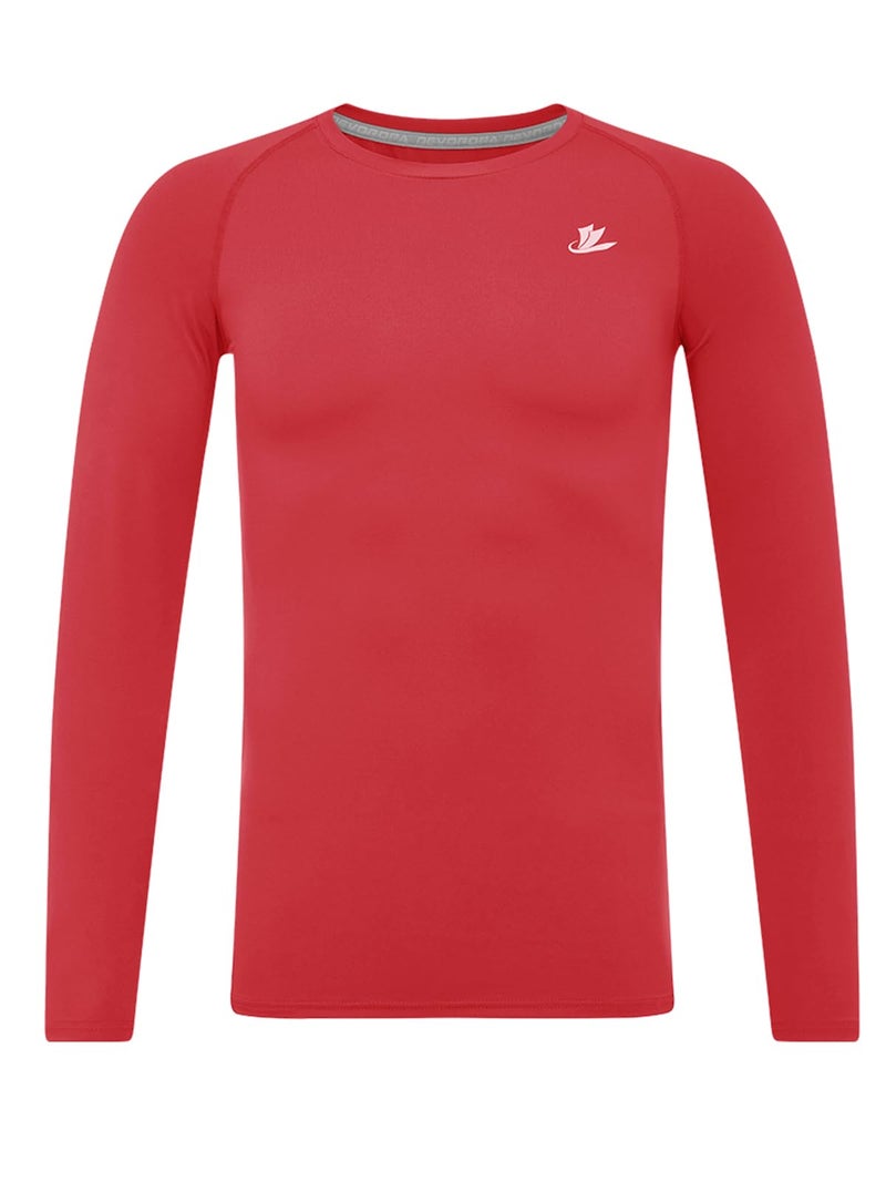 DEVOROPA Youth Boys Compression Shirt Long Sleeve Football Baseball Undershirt Quick Dry Sports Baselayer Red S - Image 1